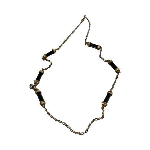 c wonder christian siriano Signed Black Glass Gold Tone Statement Necklace - Picture 4 of 7